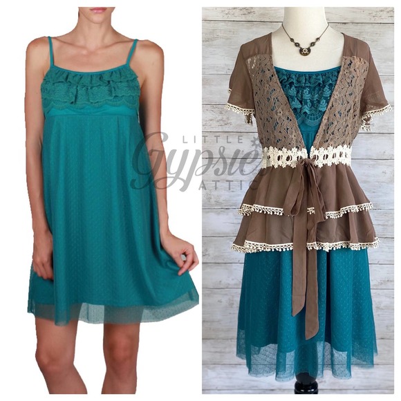 A'Reve Dresses & Skirts - A'reve Teal Babydoll Tulle Tunic Slip Dress